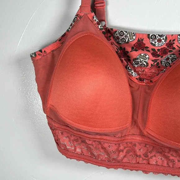 Torrid Curve Bra Size Large Lace Sugar Skulls Roses **FLAW** - Picture 15 of 16